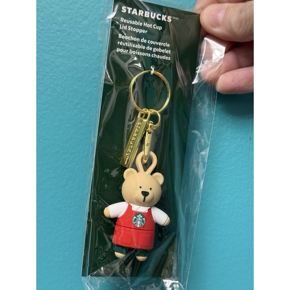 Starbucks Limited Edition Red Barista Bear Key Chain Lid Stopper Holiday 2025 🧸